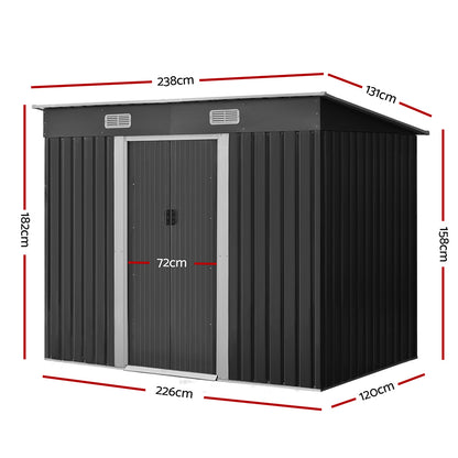 Giantz Garden Shed 2.38x1.31M Sheds Outdoor Storage Tool Metal Workshop Shelter Sliding Door SHED-FLAT-4X8-ABC
