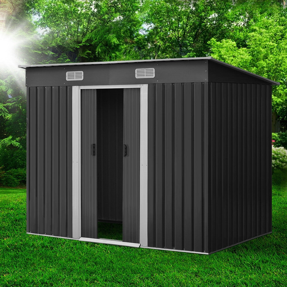 Giantz Garden Shed 2.38x1.31M Sheds Outdoor Storage Tool Metal Workshop Shelter Sliding Door SHED-FLAT-4X8-ABC