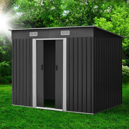 Giantz Garden Shed 2.38x1.31M Sheds Outdoor Storage Tool Metal Workshop Shelter Sliding Door SHED-FLAT-4X8-ABC