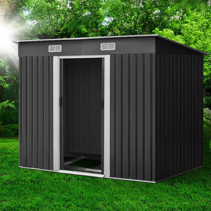 Giantz Garden Shed 2.38x1.31M w/Metal Base Sheds Outdoor Storage Tool Workshop Sliding Door SHED-FLAT-4X8-BASE-ABC