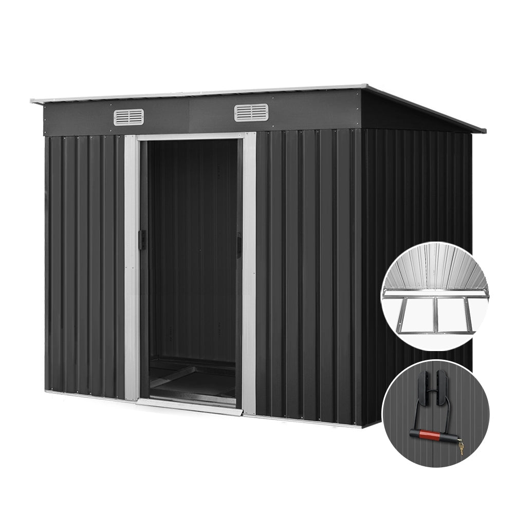 Giantz Garden Shed 2.38x1.31M w/Metal Base Sheds Outdoor Storage Tool Workshop Sliding Door SHED-FLAT-4X8-BASE-ABC