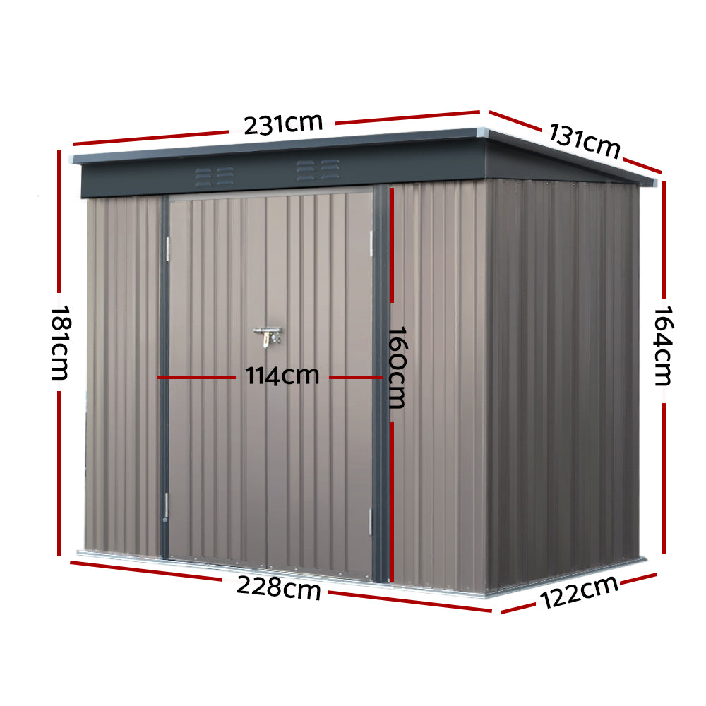 Giantz Garden Shed 2.31x1.31M Sheds Outdoor Storage Tool Metal Workshop Shelter Double Door SHED-FLAT-4X8-BR-ABC