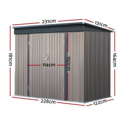 Giantz Garden Shed 2.31x1.31M Sheds Outdoor Storage Tool Metal Workshop Shelter Double Door SHED-FLAT-4X8-BR-ABC