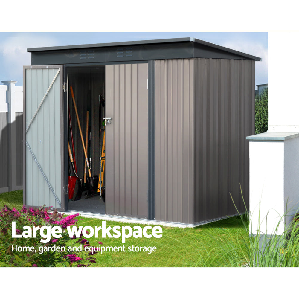 Giantz Garden Shed 2.31x1.31M Sheds Outdoor Storage Tool Metal Workshop Shelter Double Door SHED-FLAT-4X8-BR-ABC