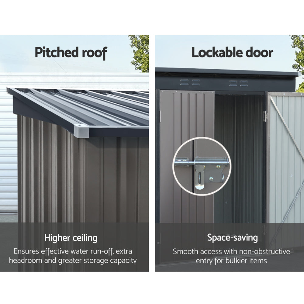 Giantz Garden Shed 2.31x1.31M Sheds Outdoor Storage Tool Metal Workshop Shelter Double Door SHED-FLAT-4X8-BR-ABC