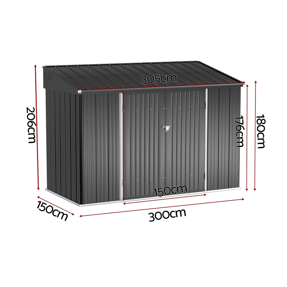 Giantz Garden Shed Galvanised Steel 3.05x1.5M Outdoor Storage Shed Workshop House Shelter SHED-FLAT-5X10-GY-ABC