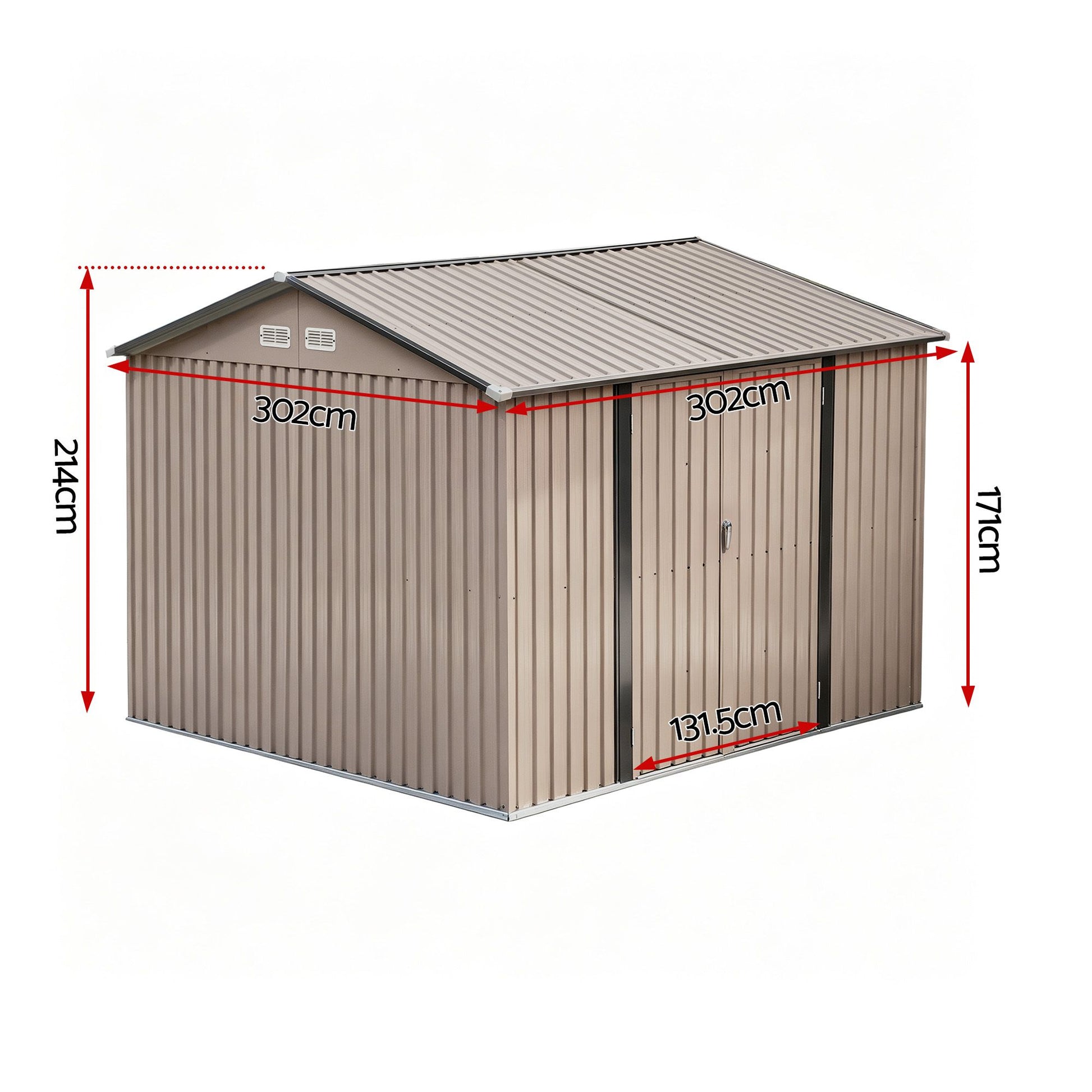 Giantz 3X3M Garden Shed Outdoor Storage Backyard Tool Shed Galvanized Steel Brown SHED-GAB-10X10-BR-ABCD