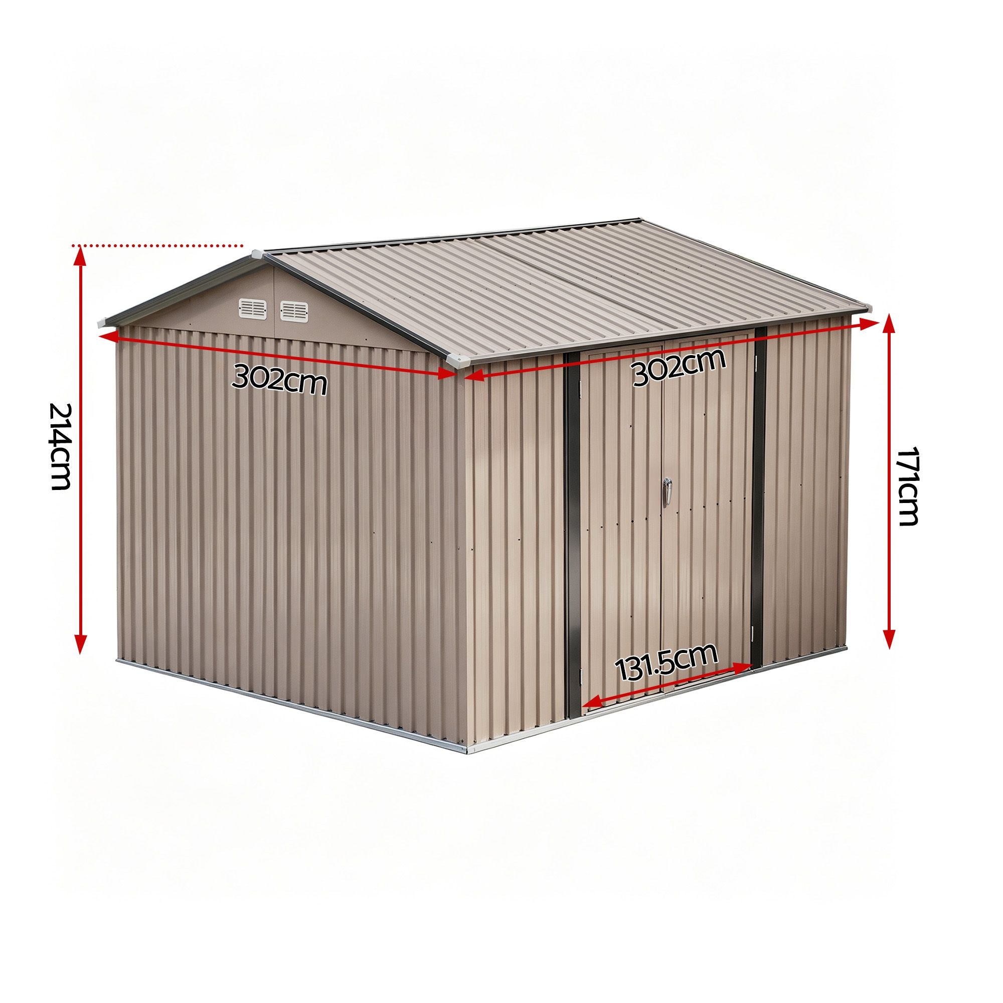 Giantz 3X3M Garden Shed Outdoor Storage Backyard Tool Shed Galvanized Steel Brown SHED-GAB-10X10-BR-ABCD