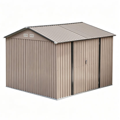 Giantz 3X3M Garden Shed Outdoor Storage Backyard Tool Shed Galvanized Steel Brown SHED-GAB-10X10-BR-ABCD