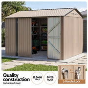 Giantz 3X3M Garden Shed Outdoor Storage Backyard Tool Shed Galvanized Steel Brown SHED-GAB-10X10-BR-ABCD