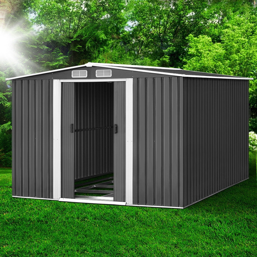 Giantz Garden Shed 2.58x3.14M w/Metal Base Sheds Outdoor Storage Workshop Shelter Sliding Door SHED-GAB-10X8X6-BS-ABC