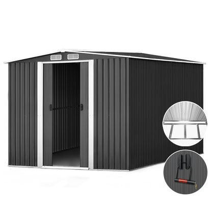 Giantz Garden Shed 2.58x3.14M w/Metal Base Sheds Outdoor Storage Workshop Shelter Sliding Door SHED-GAB-10X8X6-BS-ABC