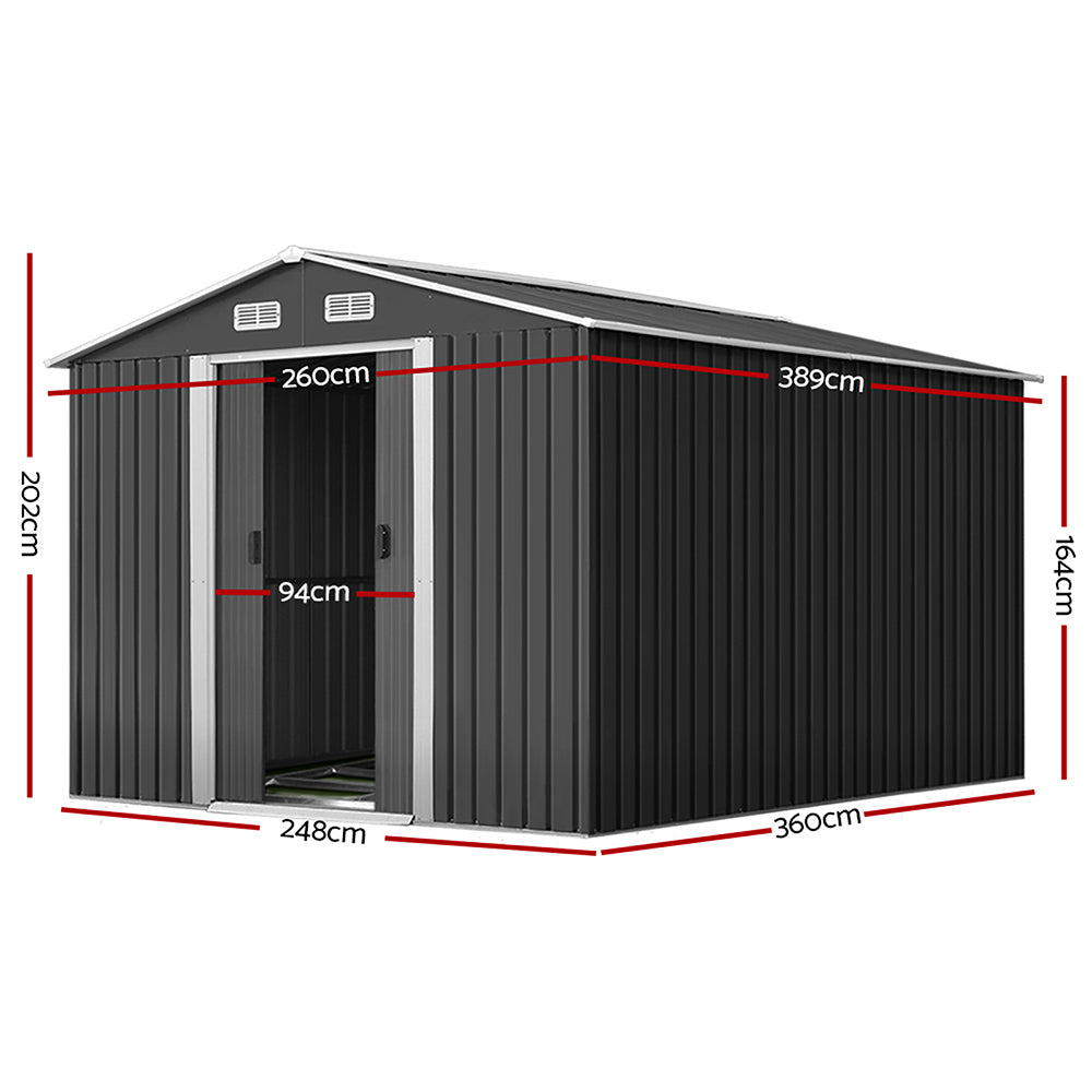 Giantz Garden Shed 2.6x3.9M w/Metal Base Sheds Outdoor Storage Workshop Tool Shelter Sliding Door SHED-GAB-12X8X6-BS-ABC