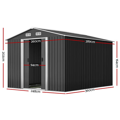 Giantz Garden Shed 2.6x3.9M w/Metal Base Sheds Outdoor Storage Workshop Tool Shelter Sliding Door SHED-GAB-12X8X6-BS-ABC