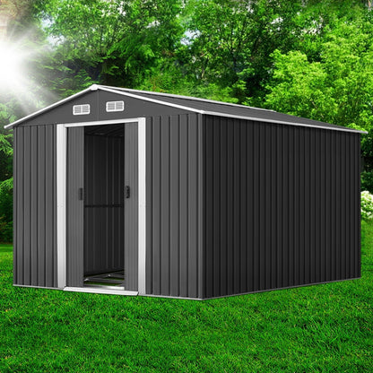 Giantz Garden Shed 2.6x3.9M w/Metal Base Sheds Outdoor Storage Workshop Tool Shelter Sliding Door SHED-GAB-12X8X6-BS-ABC