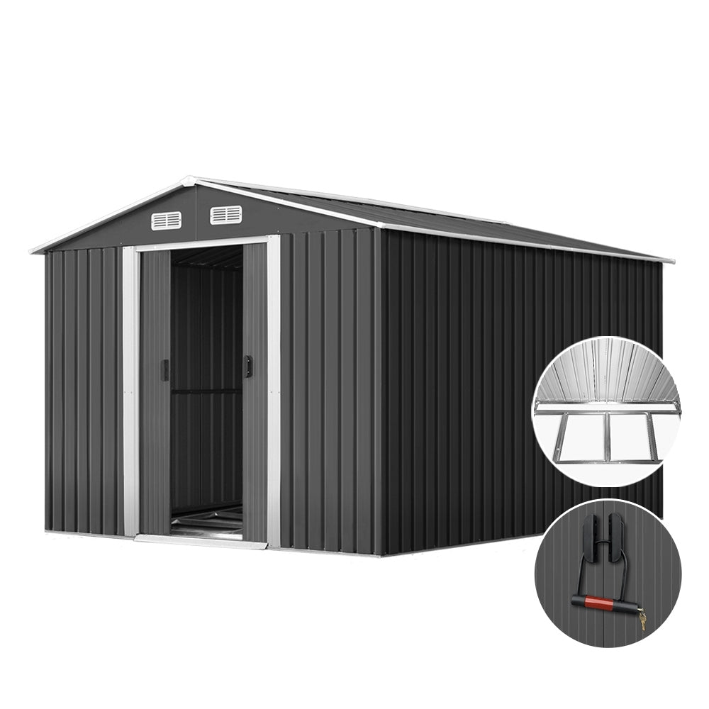 Giantz Garden Shed 2.6x3.9M w/Metal Base Sheds Outdoor Storage Workshop Tool Shelter Sliding Door SHED-GAB-12X8X6-BS-ABC