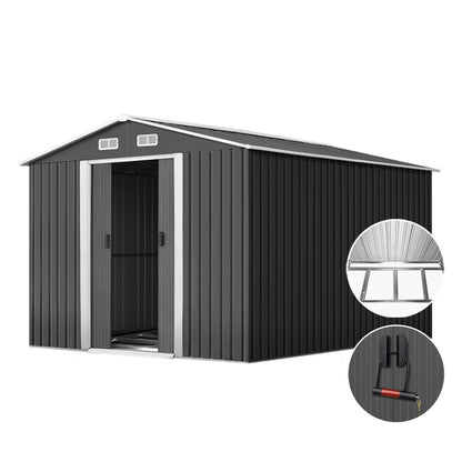 Giantz Garden Shed 2.6x3.9M w/Metal Base Sheds Outdoor Storage Workshop Tool Shelter Sliding Door SHED-GAB-12X8X6-BS-ABC