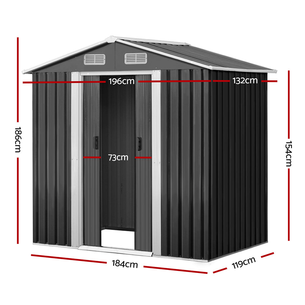 Giantz Garden Shed 1.96x1.32M Sheds Outdoor Storage Tool Workshop Metal Shelter Sliding Door SHED-GAB-4X6-ABC