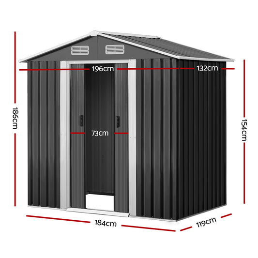 Giantz Garden Shed 1.96x1.32M Sheds Outdoor Storage Tool Workshop Metal Shelter Sliding Door SHED-GAB-4X6-ABC