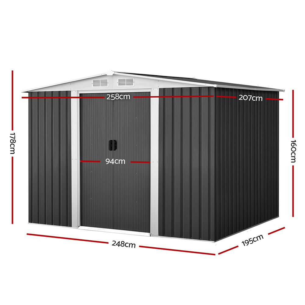 Giantz Garden Shed 2.58x2.07M Sheds Outdoor Storage Workshop Metal Shelter Sliding Door SHED-GAB-6X8-ABCD