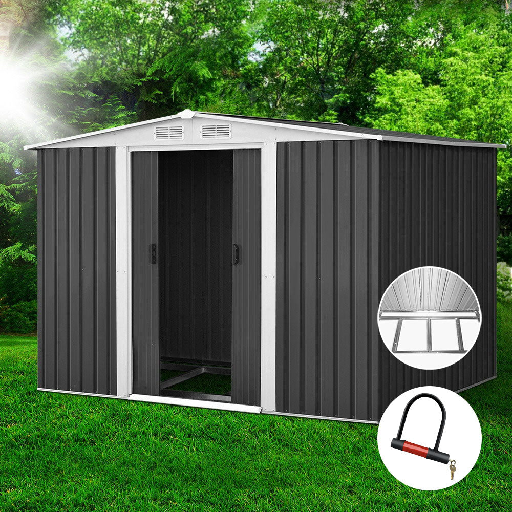 Giantz Garden Shed 2.58x2.07M w/Metal Base Sheds Outdoor Storage Double Door Tool SHED-GAB-6X8-BASE-ABCD
