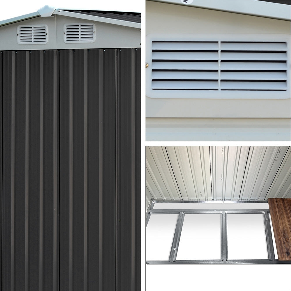 Giantz Garden Shed 2.58x2.07M w/Metal Base Sheds Outdoor Storage Double Door Tool SHED-GAB-6X8-BASE-ABCD