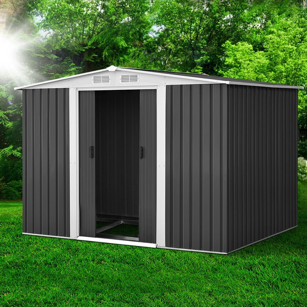Giantz Garden Shed 2.58x2.07M w/Metal Base Sheds Outdoor Storage Double Door Tool SHED-GAB-6X8-BASE-ABCD