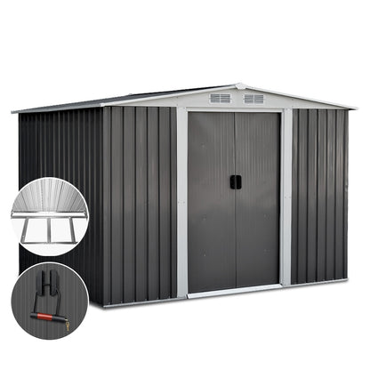 Giantz Garden Shed 2.58x2.07M w/Metal Base Sheds Outdoor Storage Double Door Tool SHED-GAB-6X8-BASE-ABCD
