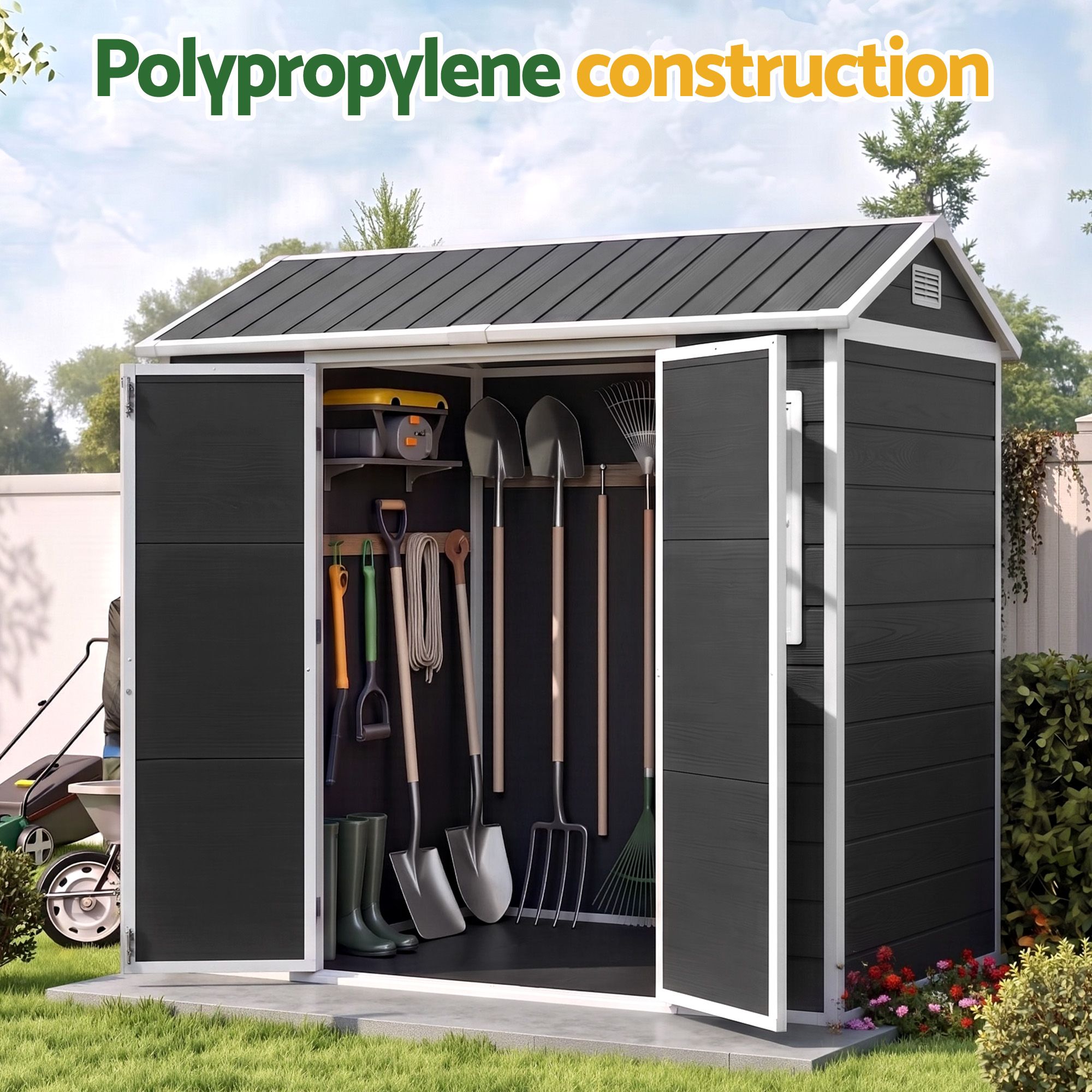 Giantz Garden Shed Resin Outdoor Storage Box 2.44x1.31M Tool Shed Backyard Black
