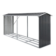 Giantz Firewood Storage Shed 334.5CM x 92CM Outdoor Log Rack Galvanised Steel Wood Holder SHED-LOG-330X92-BK