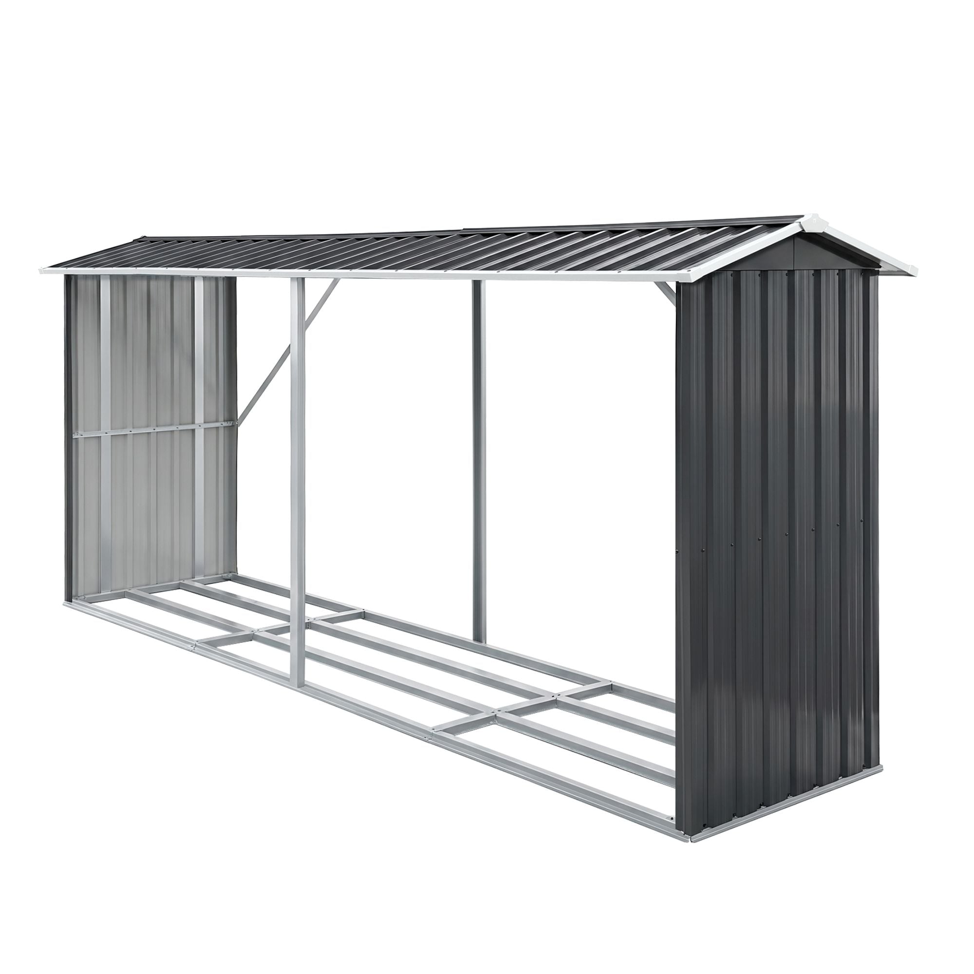 Giantz Firewood Storage Shed 334.5CM x 92CM Outdoor Log Rack Galvanised Steel Wood Holder SHED-LOG-330X92-BK