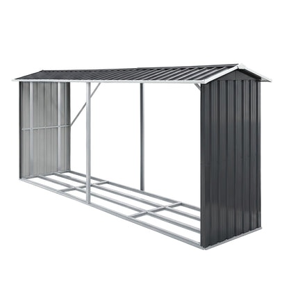 Giantz Firewood Storage Shed 334.5CM x 92CM Outdoor Log Rack Galvanised Steel Wood Holder SHED-LOG-330X92-BK