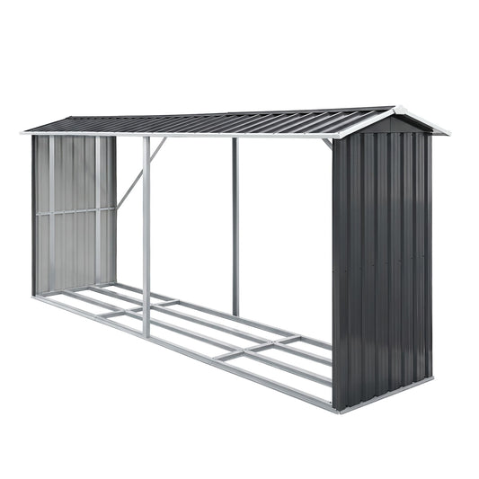 Giantz Firewood Storage Shed 334.5CM x 92CM Outdoor Log Rack Galvanised Steel Wood Holder SHED-LOG-330X92-BK