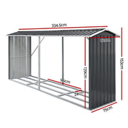 Giantz Firewood Storage Shed 334.5CM x 92CM Outdoor Log Rack Galvanised Steel Wood Holder SHED-LOG-330X92-BK