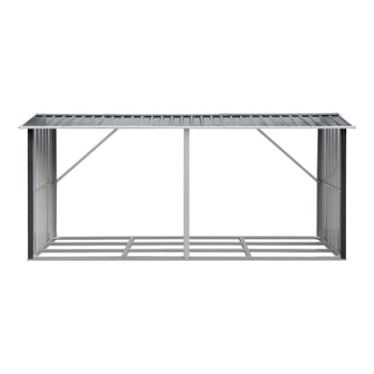 Giantz Firewood Storage Shed 334.5CM x 92CM Outdoor Log Rack Galvanised Steel Wood Holder SHED-LOG-330X92-BK