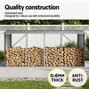 Giantz Firewood Storage Shed 334.5CM x 92CM Outdoor Log Rack Galvanised Steel Wood Holder SHED-LOG-330X92-BK