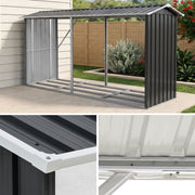 Giantz Firewood Storage Shed 334.5CM x 92CM Outdoor Log Rack Galvanised Steel Wood Holder SHED-LOG-330X92-BK