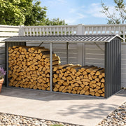Giantz Firewood Storage Shed 334.5CM x 92CM Outdoor Log Rack Galvanised Steel Wood Holder SHED-LOG-330X92-BK