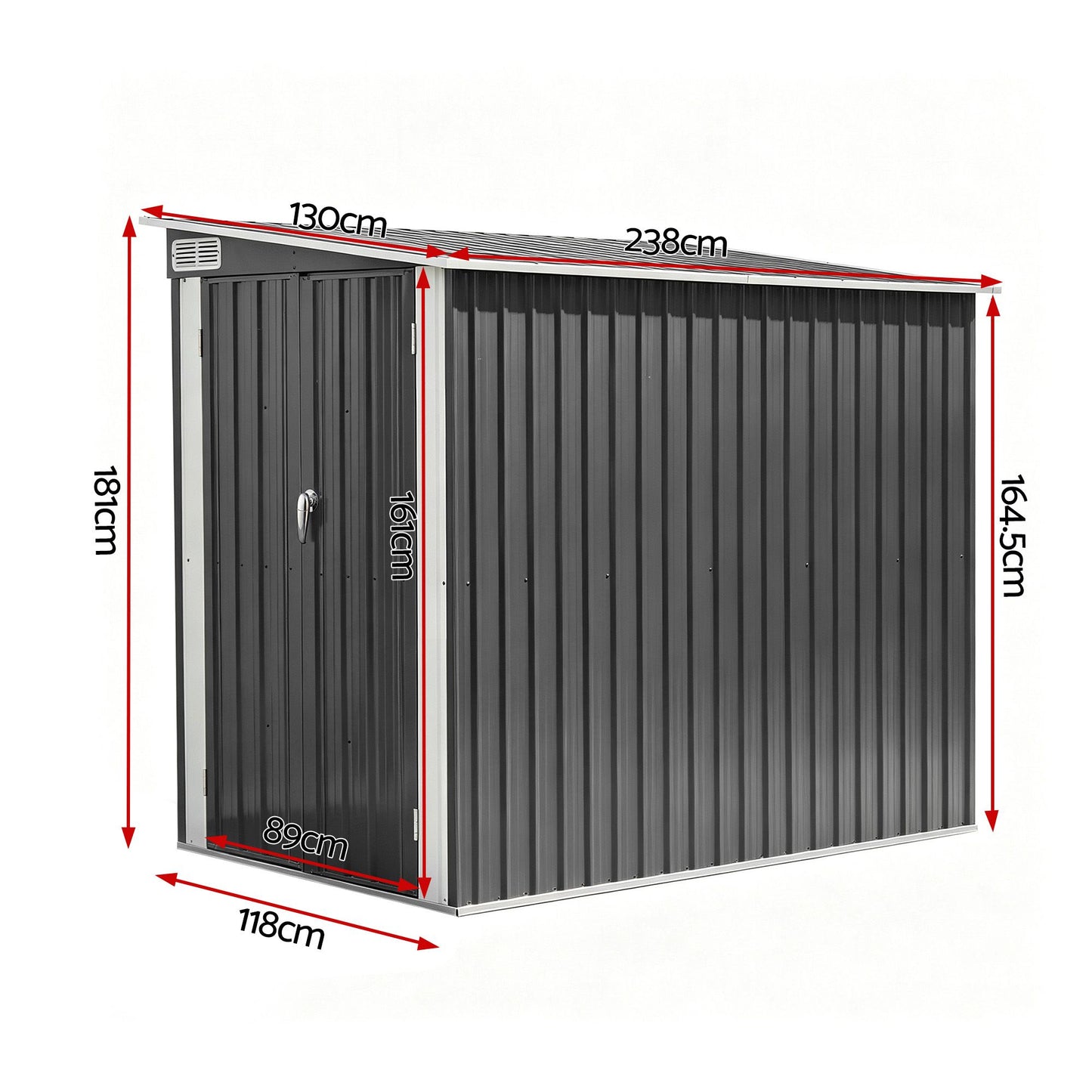 Giantz Garden Shed 118x238cm Lean To Bike Shelter Backyard Outdoor Storage SHED-WALL-4X8-BK-AB
