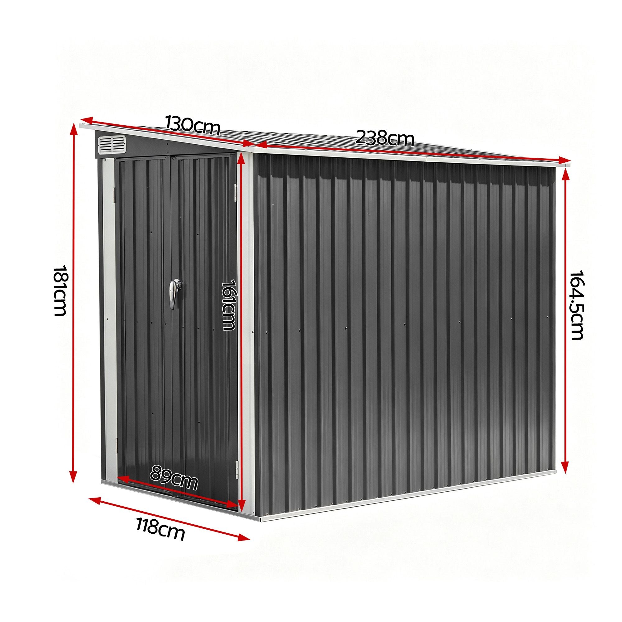 Giantz Garden Shed 118x238cm Lean To Bike Shelter Backyard Outdoor Storage SHED-WALL-4X8-BK-AB