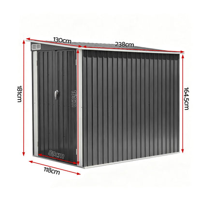 Giantz Garden Shed 118x238cm Lean To Bike Shelter Backyard Outdoor Storage SHED-WALL-4X8-BK-AB