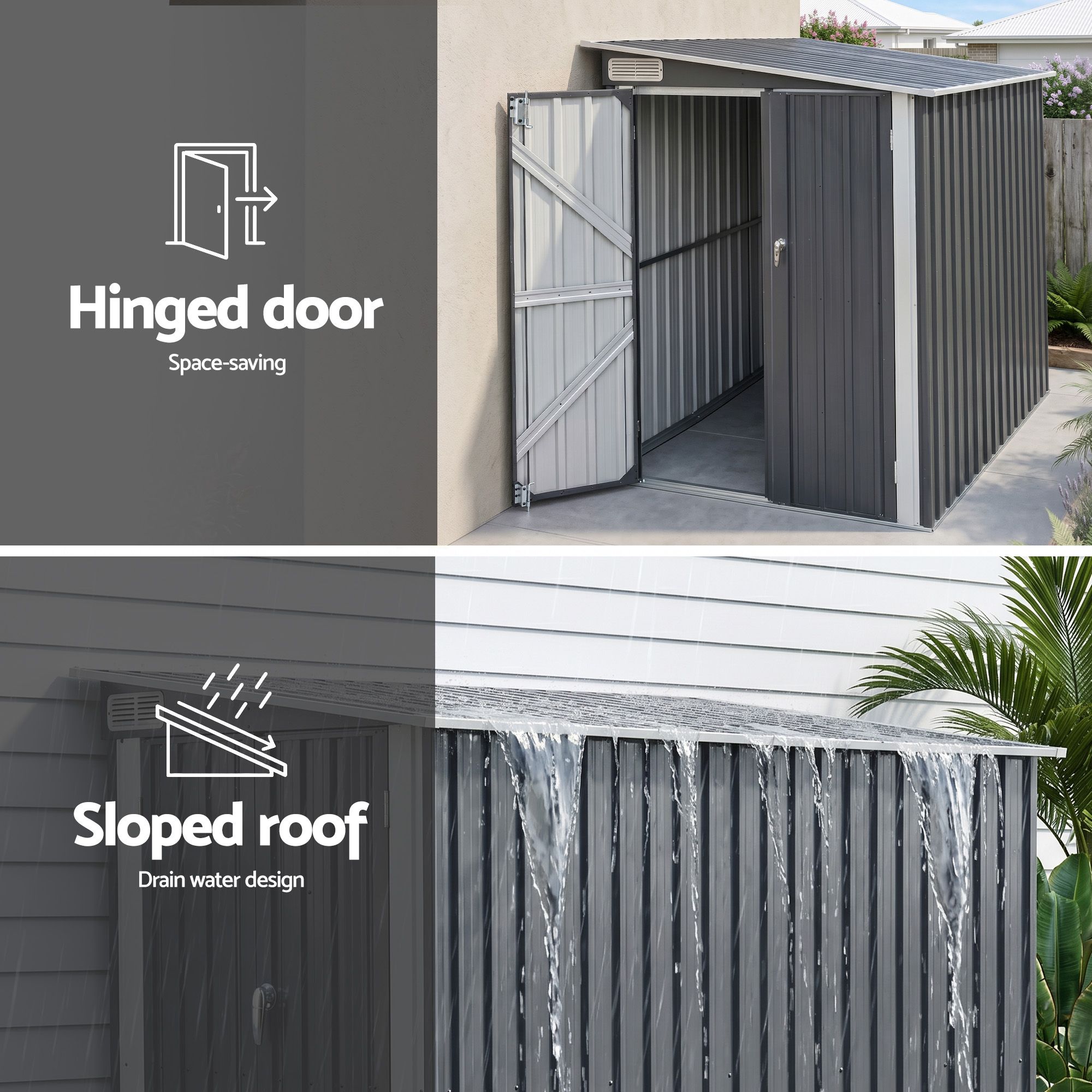 Giantz Garden Shed 118x238cm Lean To Bike Shelter Backyard Outdoor Storage SHED-WALL-4X8-BK-AB