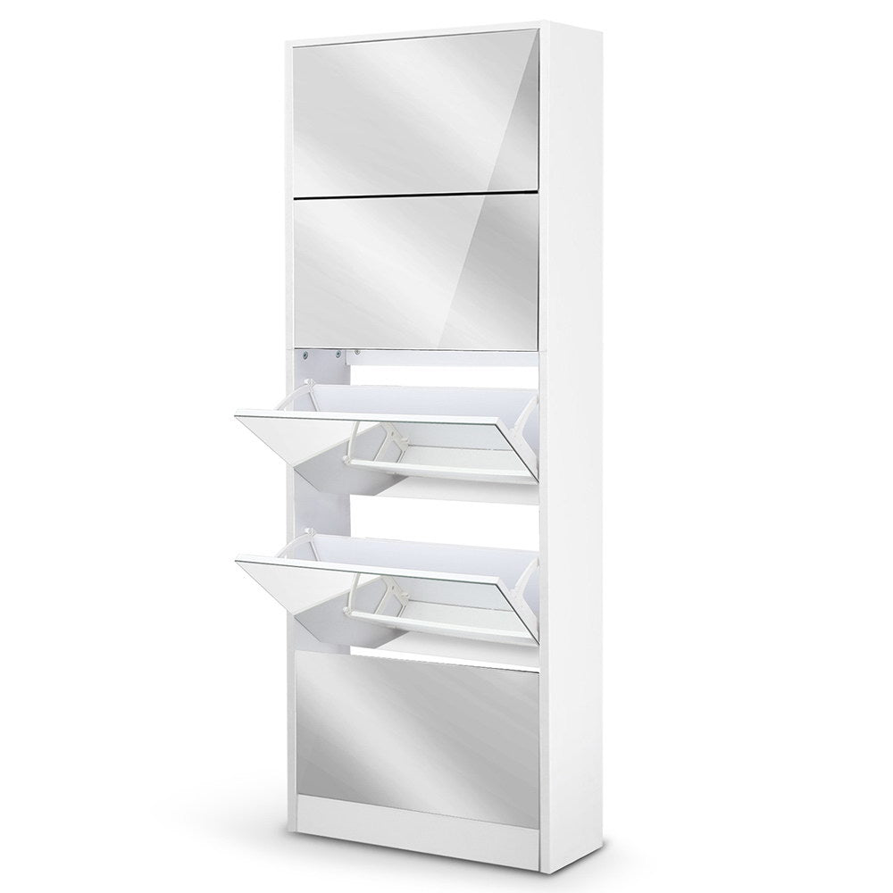 Artiss Shoe Rack Cabinet Mirror 25 Pairs White SHOE-C-34-MIRROR-AB