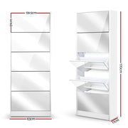 Artiss Shoe Rack Cabinet Mirror 25 Pairs White SHOE-C-34-MIRROR-AB