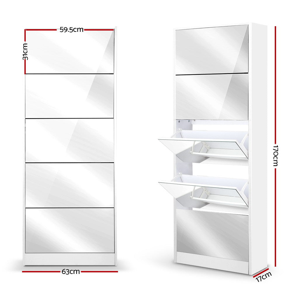 Artiss Shoe Rack Cabinet Mirror 25 Pairs White SHOE-C-34-MIRROR-AB