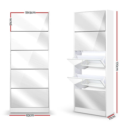 Artiss Shoe Rack Cabinet Mirror 25 Pairs White SHOE-C-34-MIRROR-AB