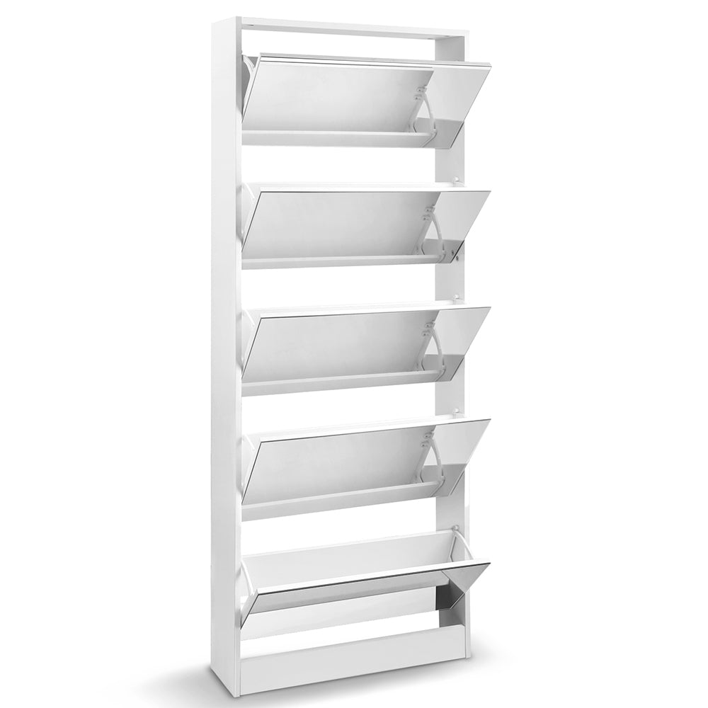 Artiss Shoe Rack Cabinet Mirror 25 Pairs White SHOE-C-34-MIRROR-AB