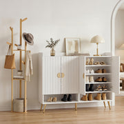 Artiss Shoe Rack Cabinet & Clothes Rack Set Storage Shelf White Pine SHOE-HANGER-01-WHWD