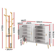Artiss Shoe Rack Cabinet & Clothes Rack Set Storage Shelf White Pine SHOE-HANGER-01-WHWD