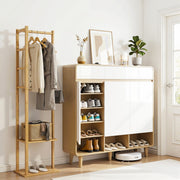 Artiss Shoe Rack Cabinet Wooden & Bamboo Clothes Rack Set Storage Shelf White Pine SHOE-HANGER-02-WHWD